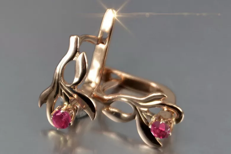 Vintage rose pink 14k 585 gold earrings vec143 alexandrite ruby emerald sapphire ...