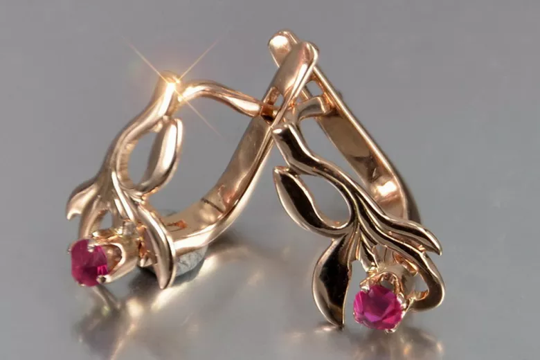 Vintage rose pink 14k 585 gold earrings vec143 alexandrite ruby emerald sapphire ...