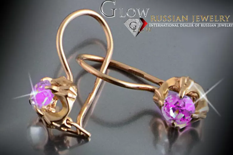 Vintage rose pink 14k 585 gold earrings vec146 alexandrite ruby emerald sapphire ...