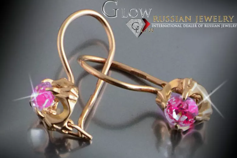 Vintage rose pink 14k 585 gold earrings vec146 alexandrite ruby emerald sapphire ...