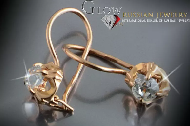 Vintage rose pink 14k 585 gold earrings vec146 alexandrite ruby emerald sapphire ...