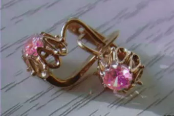 Vintage rose pink 14k 585 gold earrings vec148 alexandrite ruby emerald sapphire ...