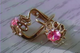 Vintage rose pink 14k 585 gold earrings vec148 alexandrite ruby emerald sapphire ...