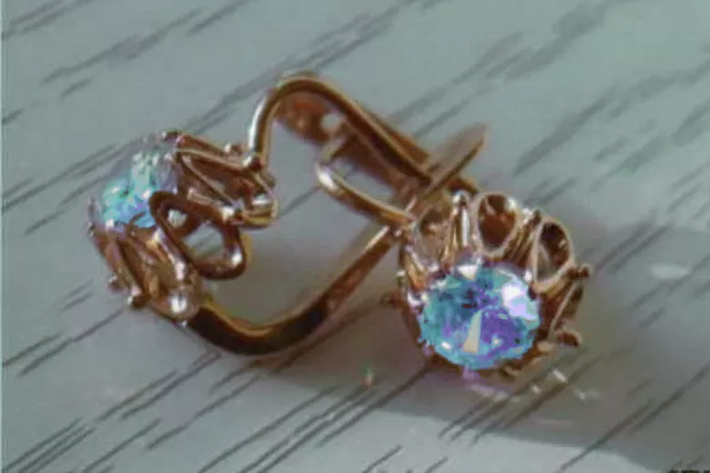 Vintage auskariai iš 14k 585 rožinio aukso vec148 aleksandritas rubinas emeraldas safiras ...