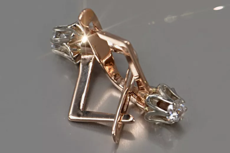 Rose pink 14k 585 gold zircon earrings vec154r Russian Soviet Vintage style