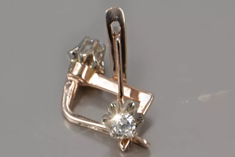 Rose pink 14k 585 gold zircon earrings vec154r Russian Soviet Vintage style