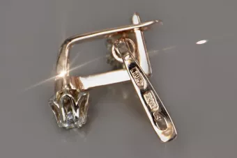 Златни обеци с розово и розово 14k 585 злато, циркони vec154r, руски, съветски, винтидж стил