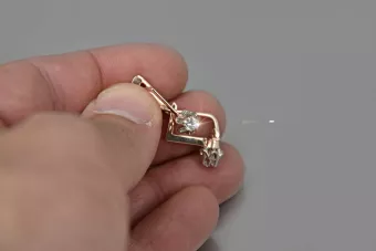 Златни обеци с розово и розово 14k 585 злато, циркони vec154r, руски, съветски, винтидж стил