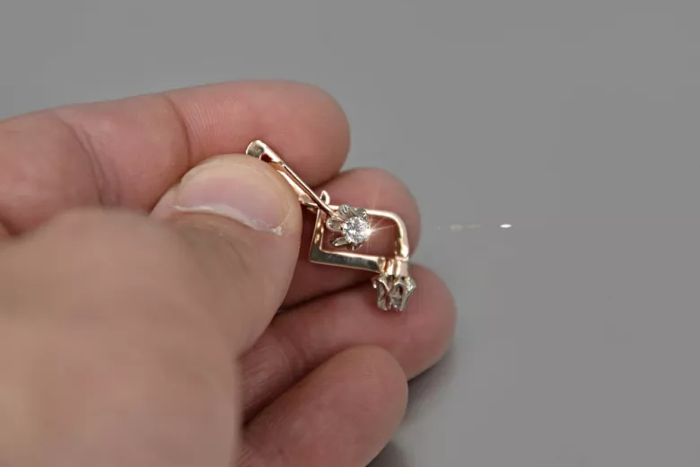 Rose pink 14k 585 gold zircon earrings vec154r Russian Soviet Vintage style