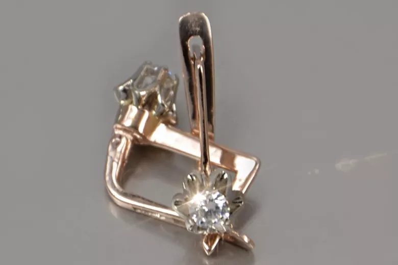 Vintage rose pink 14k 585 gold earrings vec154 alexandrite ruby emerald sapphire ...