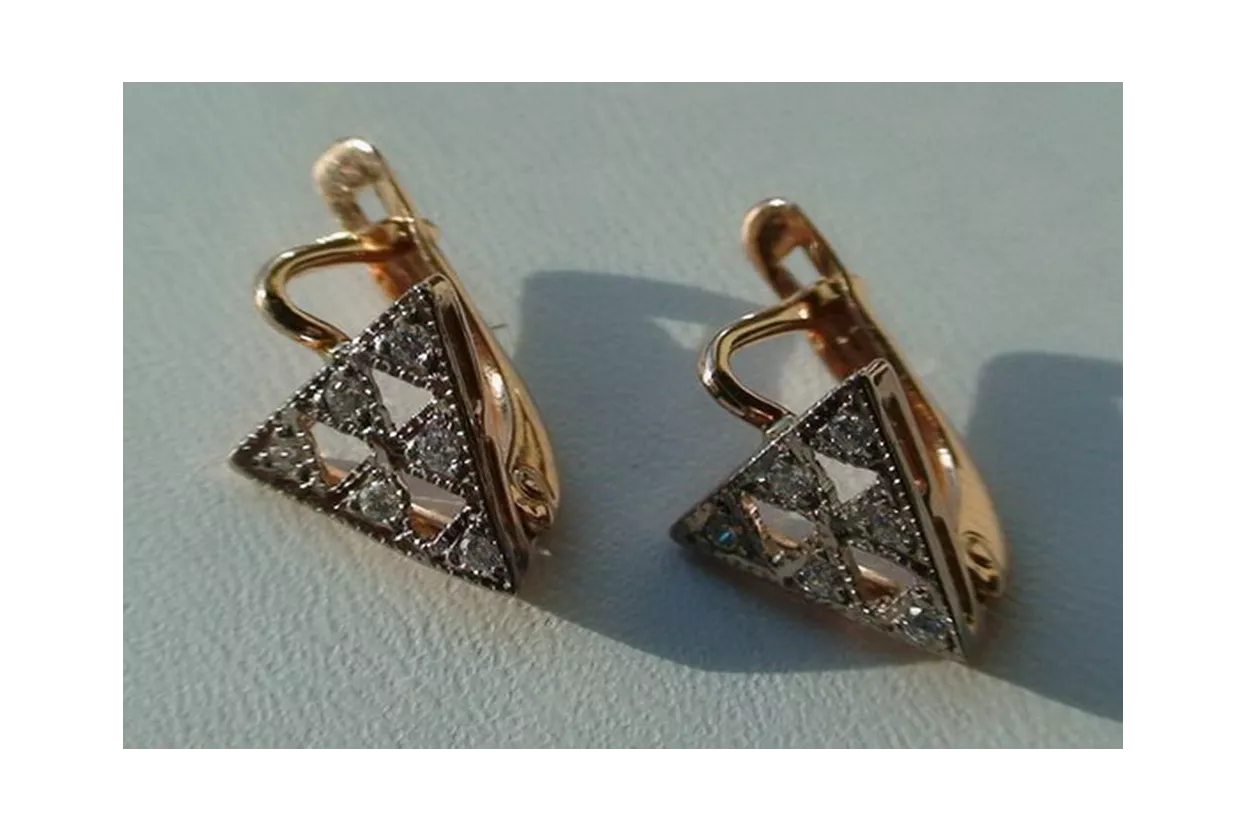 Vintage rose pink 14k 585 gold earrings vec164 alexandrite ruby emerald sapphire ...