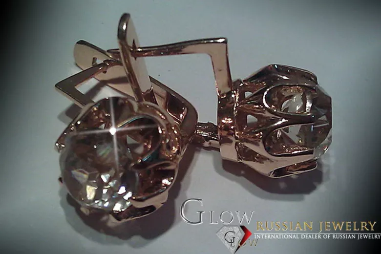 Vintage rose pink 14k 585 gold earrings vec168 alexandrite ruby emerald sapphire ...