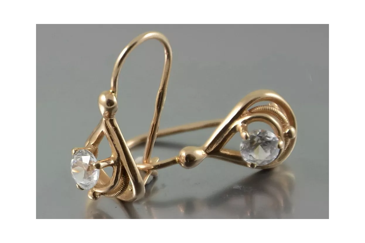 Vintage rose pink 14k 585 gold earrings vec170 alexandrite ruby emerald sapphire ...