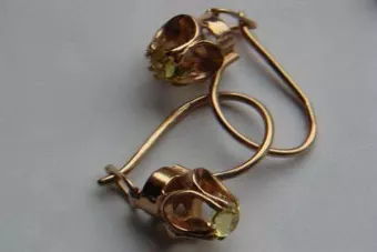 Boucles d’oreilles en or rose soviétique russe 14k 585 vec173 alexandrite rubis émeraude saphir ...