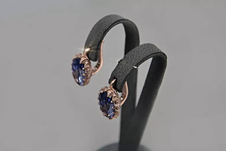 Vintage rose pink 14k 585 gold earrings vec174 alexandrite ruby emerald sapphire ...