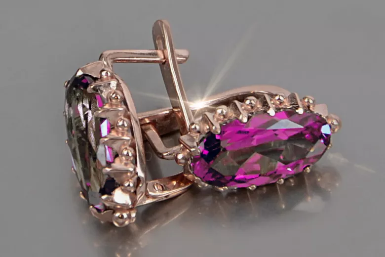 Vintage rose pink 14k 585 gold earrings vec174 alexandrite ruby emerald sapphire ...