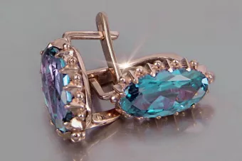 Vintage auskariniai iš 14k 585 rožinio aukso vec174 aleksandritas rubinas emeraldas safiras ...