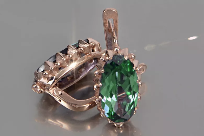 Vintage rose pink 14k 585 gold earrings vec174 alexandrite ruby emerald sapphire ...