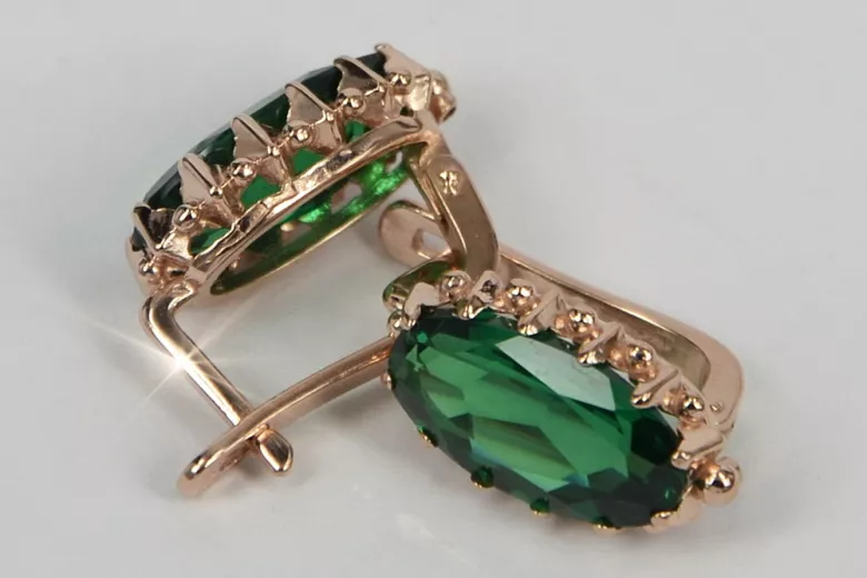 Vintage rose pink 14k 585 gold earrings vec174 alexandrite ruby emerald sapphire ...