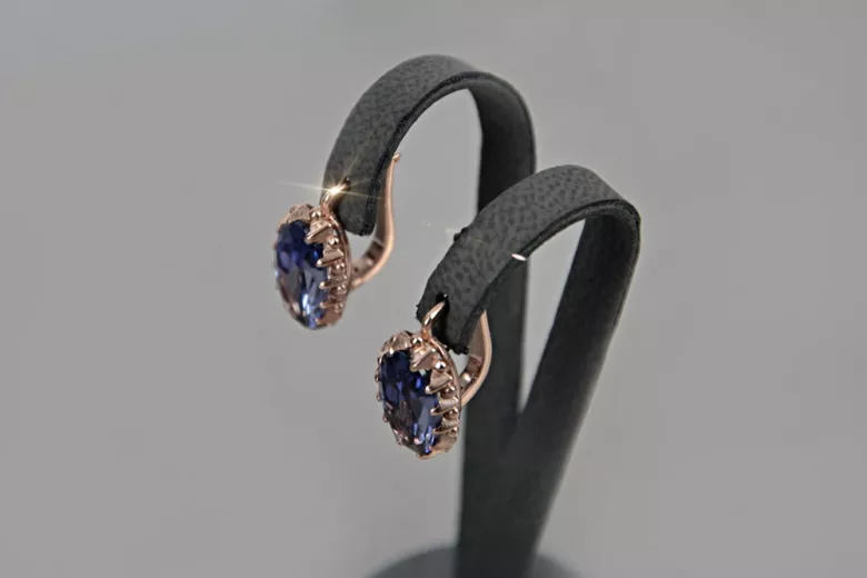 Винтажные серьги из розового золота 14 карат 585 пробы vec174 с александритом, рубином, изумрудом, сапфиром...