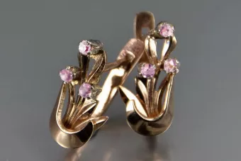 Vintage rose pink 14k 585 gold earrings vec180 alexandrite ruby emerald sapphire ...
