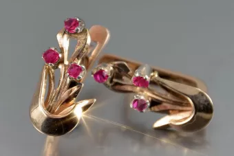 Vintage rose pink 14k 585 gold earrings vec180 alexandrite ruby emerald sapphire ...