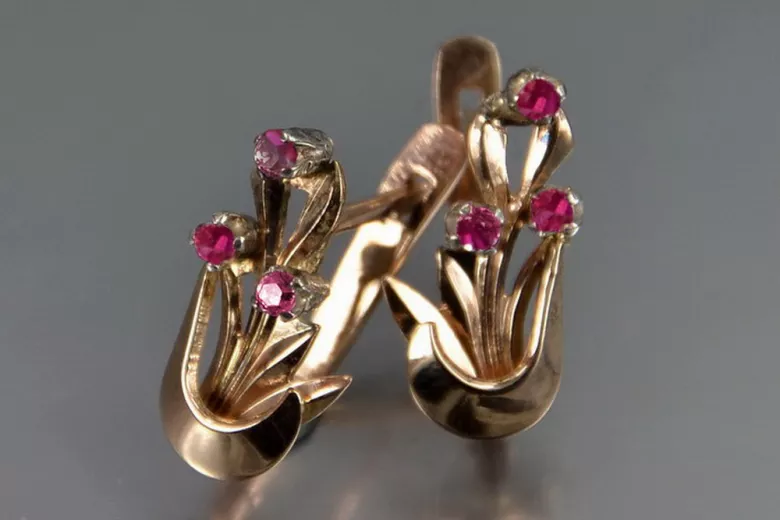 Ruso soviético rosa rosa 14k 585 pendientes de oro vec180 alejandrita rubí esmeralda zafiro ... Ruso soviético rosa rosa 14k 585 pendientes de oro vec180 alejandrita rubí esmeralda zafiro ...