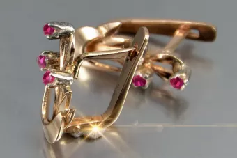 Vintage rose pink 14k 585 gold earrings vec180 alexandrite ruby emerald sapphire ...