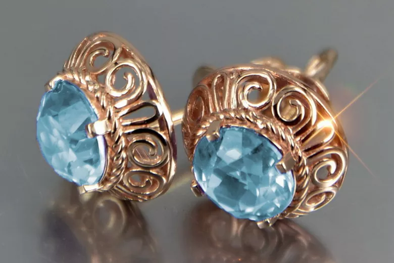Ruso soviético rosa rosa 14k 585 pendientes de oro vec183 alejandrita rubí esmeralda zafiro ...