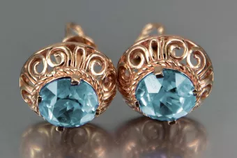 Vintage rose pink 14k 585 gold earrings vec183 alexandrite ruby emerald sapphire ...