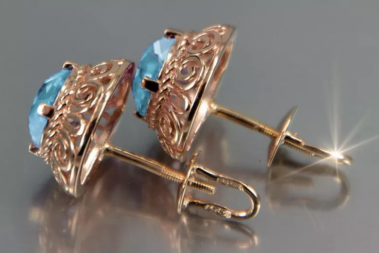 Russische Sowjetische Rose Pink 14k 585 Gold Ohrringe vec183 Alexandrit Rubin Smaragd Saphir ...