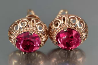 Ruso soviético rosa rosa 14k 585 pendientes de oro vec183 alejandrita rubí esmeralda zafiro ...