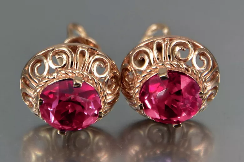 Ruso soviético rosa rosa 14k 585 pendientes de oro vec183 alejandrita rubí esmeralda zafiro ...