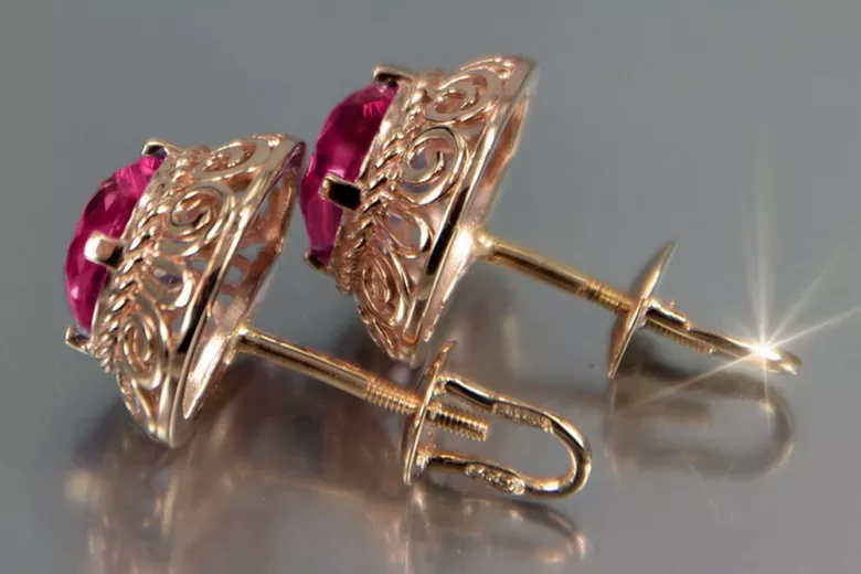 Vintage auskariai iš 14k 585 rožinio aukso vec183 aleksandritas rubinas emeraldas safiras ...