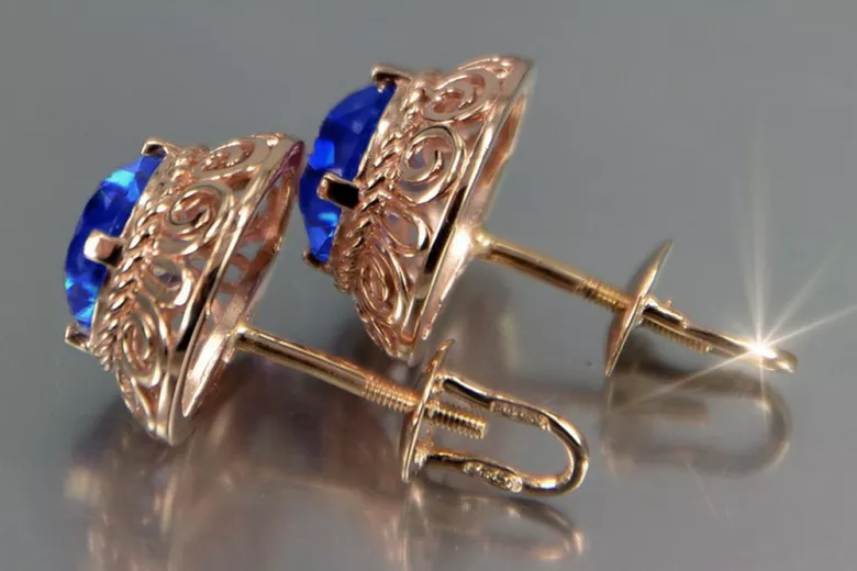 Ruso soviético rosa rosa 14k 585 pendientes de oro vec183 alejandrita rubí esmeralda zafiro ...