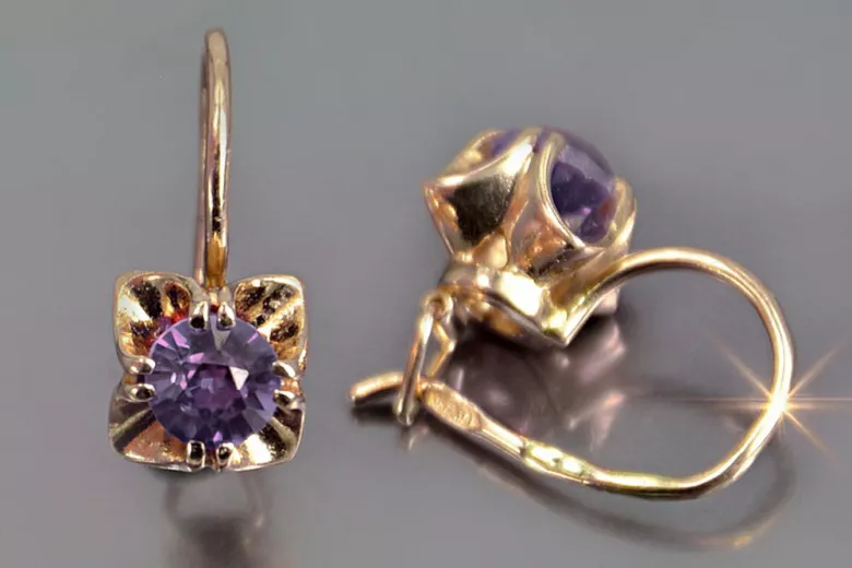 Vintage rose pink 14k 585 gold earrings vec184 alexandrite ruby emerald sapphire ...