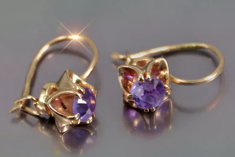 Vintage rose pink 14k 585 gold earrings vec184 alexandrite ruby emerald sapphire ...