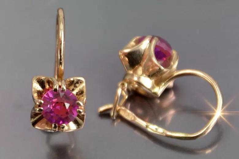 Vintage rose pink 14k 585 gold earrings vec184 alexandrite ruby emerald sapphire ...