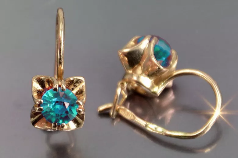 Vintage auskariai iš 14k 585 rožinio aukso vec184 aleksandritas rubinas emeraldas safiras ...