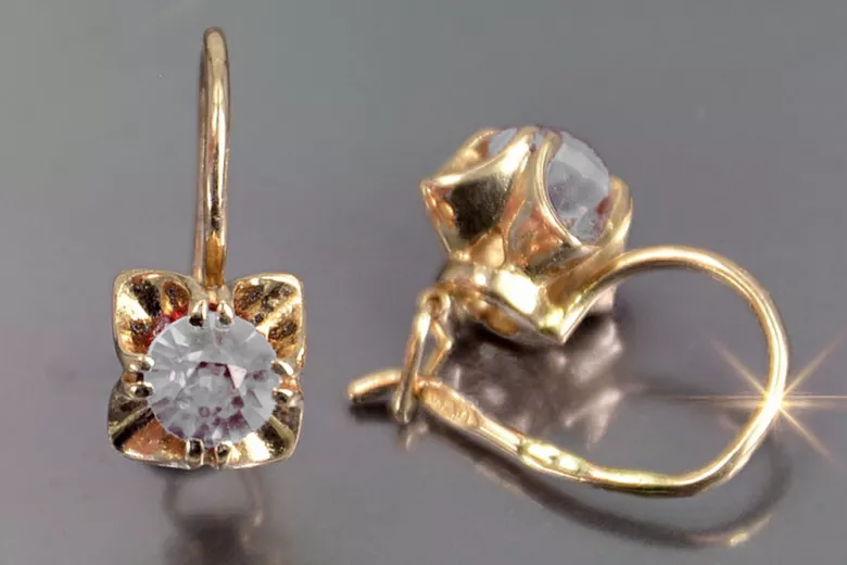 Vintage rose pink 14k 585 gold earrings vec184 alexandrite ruby emerald sapphire ...
