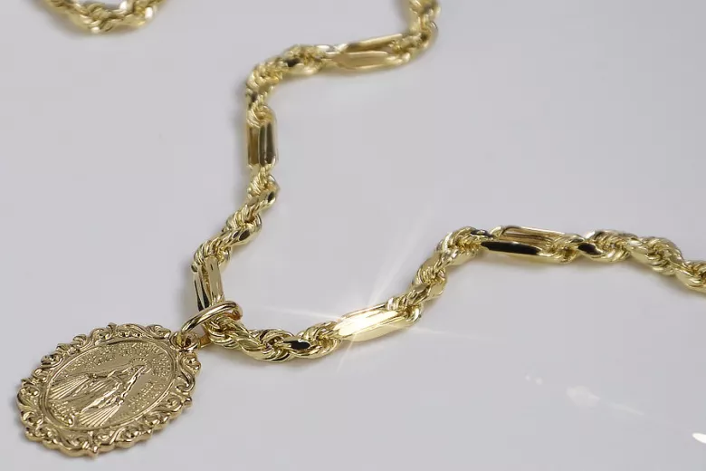 Złoty medalik Bozia z łańcuszkiem 14k Corda Figaro pm005y&cc004y