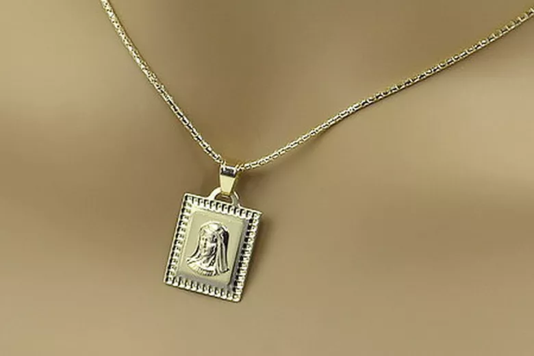 Богородица 14k златен медальон и верига pm002y&cc080y