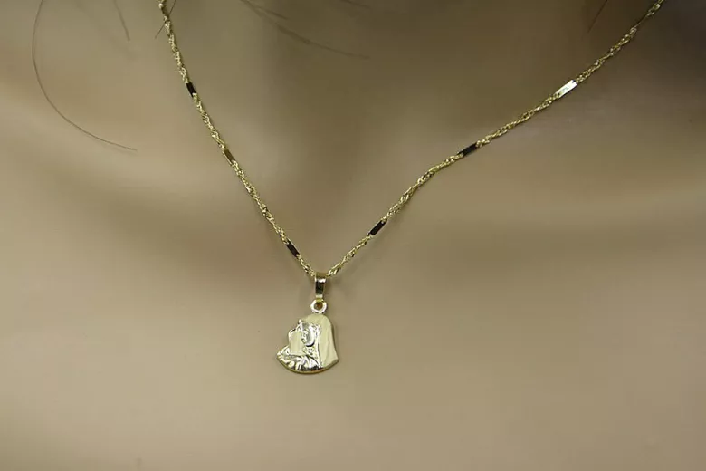 Medallón de la Madre de Dios y cadena de oro de 14k talla diamante
