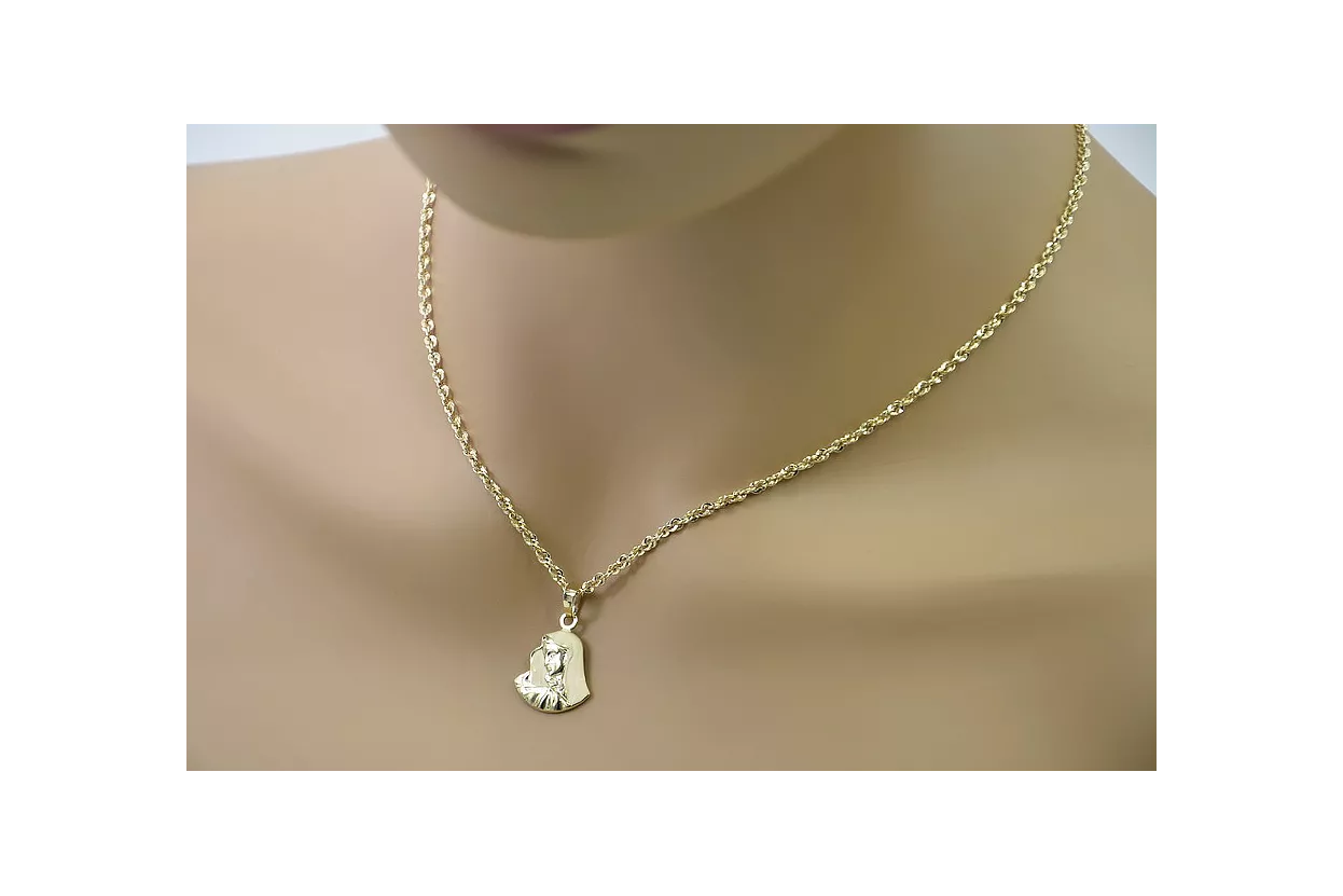 Maica Domnului medalion & diamant tăiat 14k lanț de aur