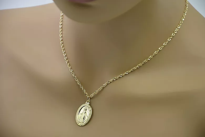Médaillon de la Mère de Dieu & Chaîne en or serpent 14k pm006y&cc074y