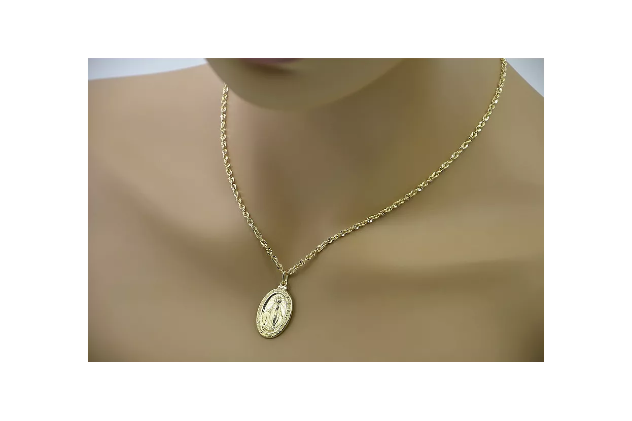 Medallón de la Madre de Dios y Serpiente 14k cadena de oro pm006y&cc074y