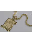 Medallón de ángel amarillo italiano de 14k de oro y cadena de cuerda pm016ycc019y