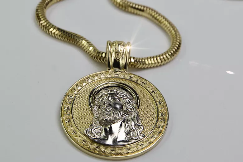 Золотий (срібний) кулон Jesus & Мотузковий ланцюг (різної ваги)