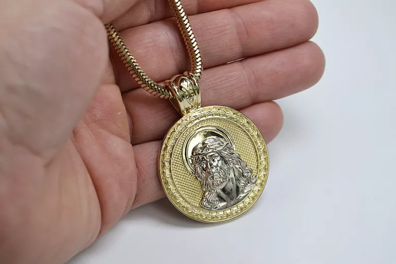 Colgante de oro de 14k Jesús & cuerda cadena cc020y