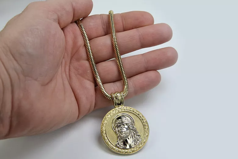 Gold 14k Anhänger Jesus & Rope Kette cc020y